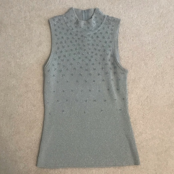 Cache silver sleeveless sweater top Small sparkle - Picture 1 of 4